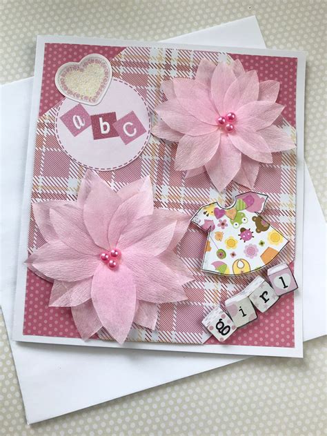 Pretty in Pink Baby Girl Card, Baby Shower Card, Mother to Be Card, Pregnancy Card, Newborn Girl ...