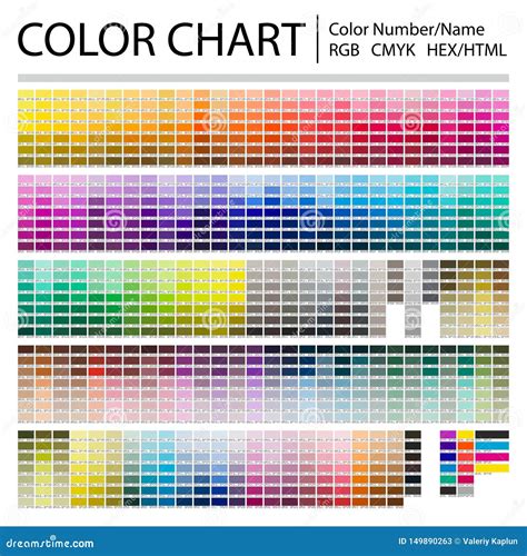 Color Chart. Print Test Page. Color Numbers or Names. RGB, CMYK, Pantone, HEX HTML Codes. Vector ...