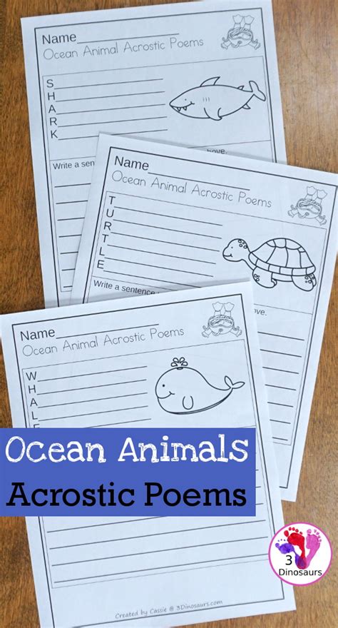 Ocean Animals Acrostic Poems | 3 Dinosaurs