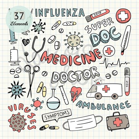 Medicine Doodle Clipart/doctor Icon/vector Hospital Medical Doodle/microbes and Viruses Clip Art ...