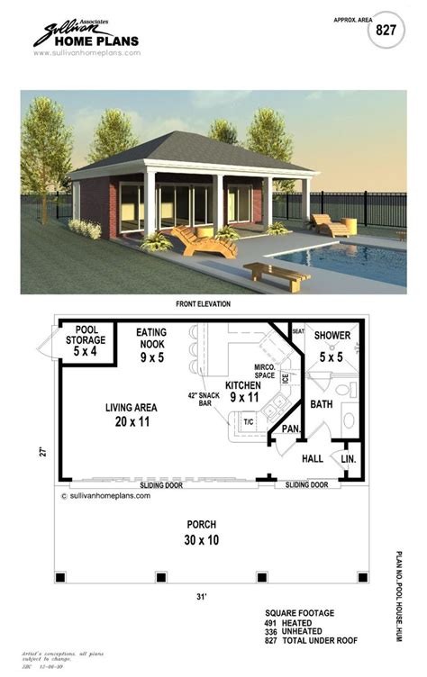 B1-0827-p | Pool house plans, Pool houses, Pool house designs