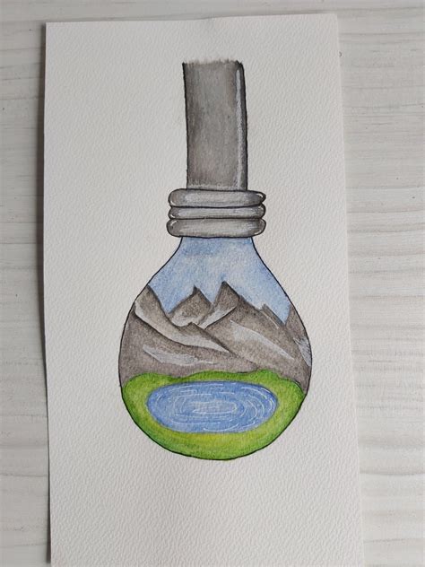 Surrealism School Project- World In A Lightbulb. : r/learntodraw