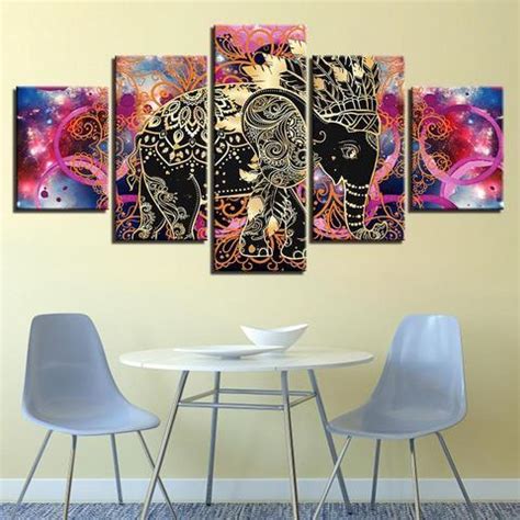 Psychedelic Mandala Elephant – Abstract Animal 5 Panel Canvas Art Wall Decor – Canvas Storm