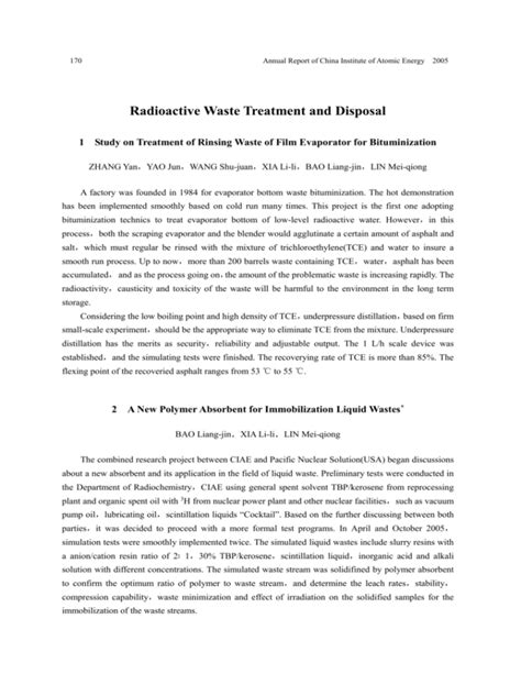 Radioactive Waste Treatment and Disposal