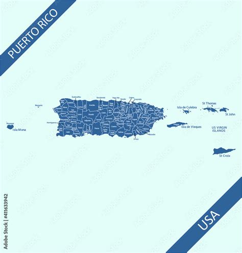 Puerto Rico county map vector outlines Stock Vector | Adobe Stock