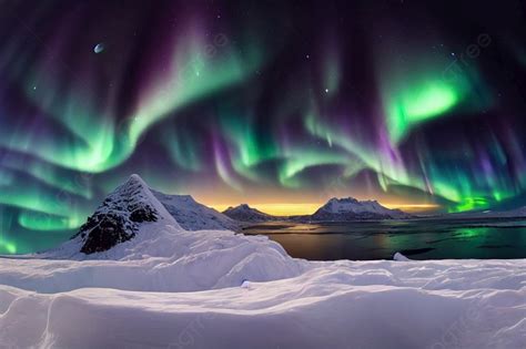 Aurora Borealis On Night Sky Over Winter Landscape With Snow Aurora Borealis On Night Sky Photo ...