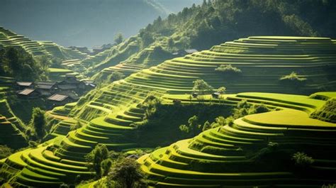 Premium AI Image | Aerial view of terraced rice paddies