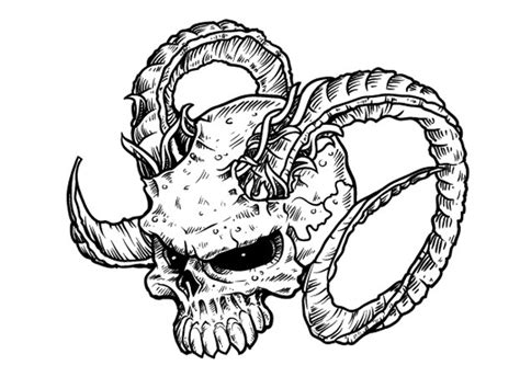 Evil demon skull with ram horns tattoo design - Tattooimages.biz