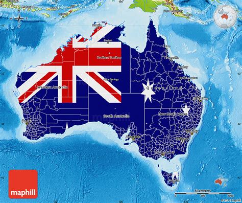 Flag Map of Australia, physical outside