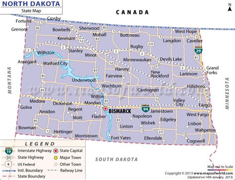 North Dakota Map with Towns