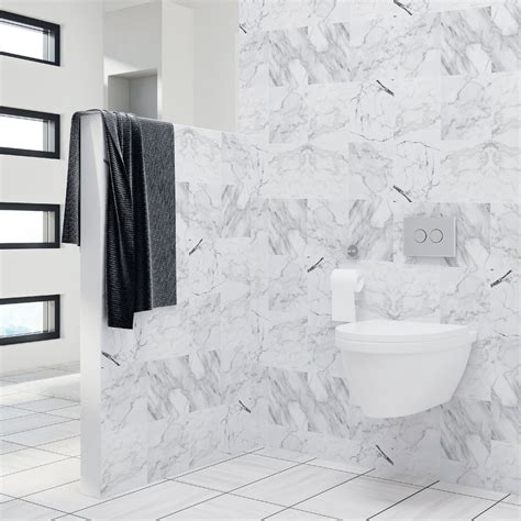 Walplus 4 Bathroom Kitchen Marble Peel and Stick Wall Tile Stickers Mix - (Size: 4 in x 4 in ...