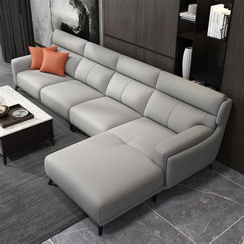 129.9" Light Gray Faux Leather Sectional Sofa with Right Chaise L-Shape