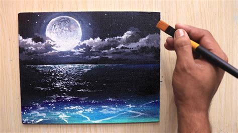 Acrylic painting of beautiful Moonlight night sky landscape step by step - YouTube