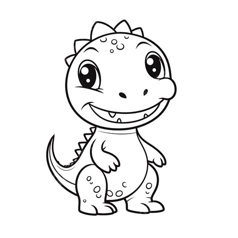 Cute Little Dinosaur Coloring Page Outline Sketch Drawing Vector, Dinosaur Drawing, Wing Drawing ...