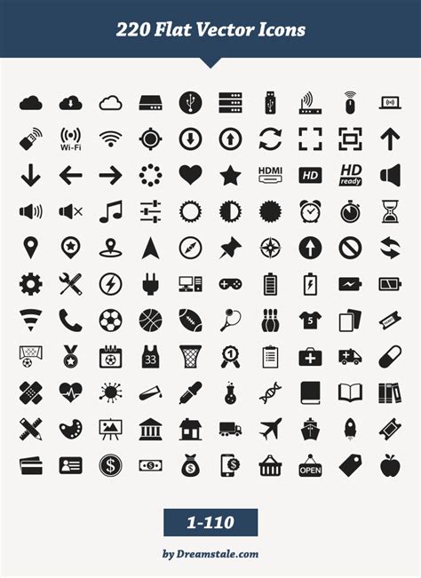 Free Download: 220 Flat Vector Icons - Dreamstale