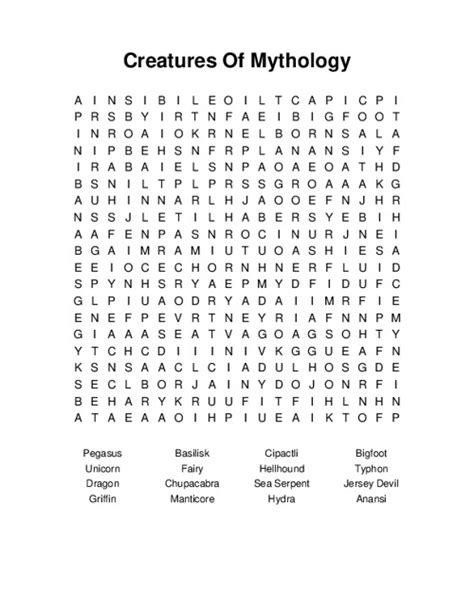 Creatures Of Mythology Word Search