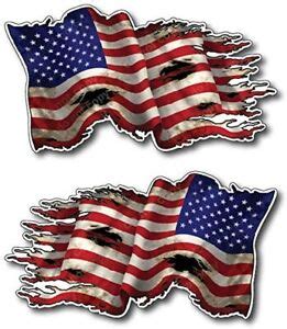 2 American USA Tattered Flag Vinyl Decal Bumper Sticker Car Truck Window Reverse | eBay