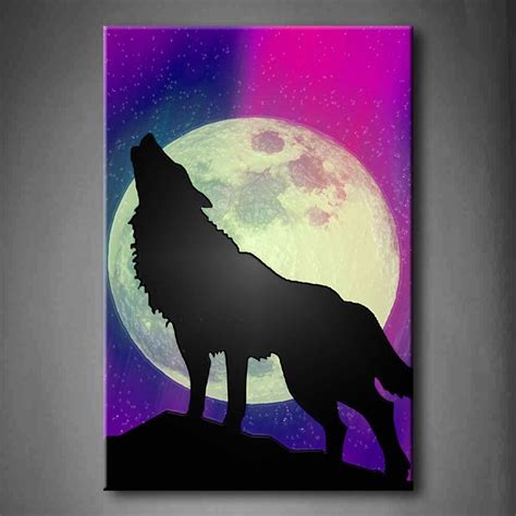 Purple A Wolf Howling On A Rock With The Northern Lights Showing In The Background Colorful Wall ...