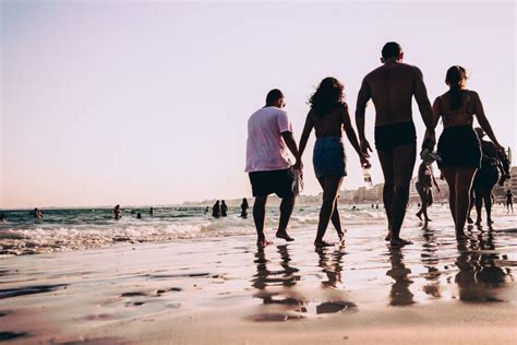 Friends Walking Beach Ocean Royalty Free Photo