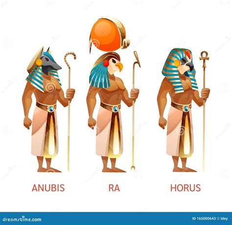 Ancient Egyptian Gods Ra, Horus, Anubis from Egyptian Mythology Religion Stock Vector ...