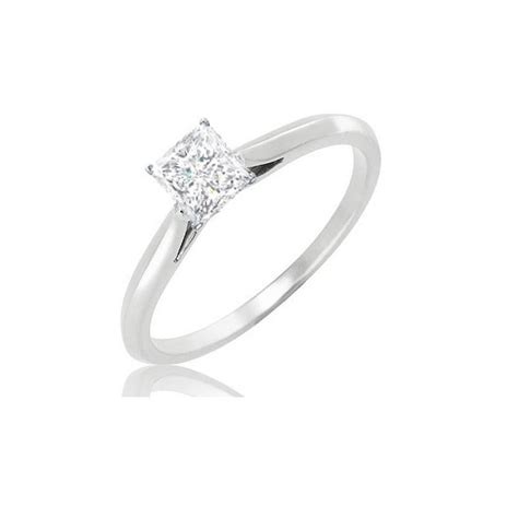 Elegant Solitaire Ring Half Carat Princess Cut Diamond on Gold - JeenJewels