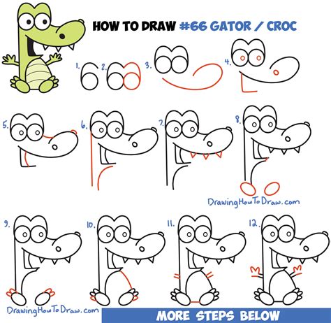 How to Draw Cartoon Crocodile or Alligator from Numbers Easy Step by Step Drawing Tutorial for ...