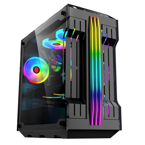 RGB Light Bar Computer Case Tempered Glass Panels ATX Gaming Water Cooling PC Case E-Sports ...