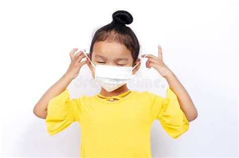 Cute Asian Girl Kids Wearing Mask for Protect Pm2.5 and Covid 19 or Coronavirus Concept on White ...