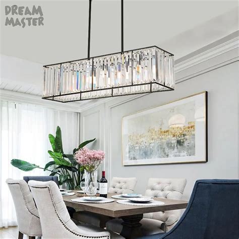 Modern long rectangular dining room island chandelier, crystal decor E27 art lustre chandeliers ...