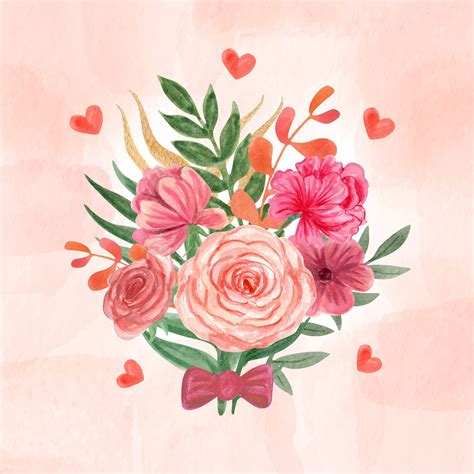 Free Vector | Watercolor valentine's day flowers illustration