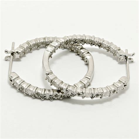 Genuine Diamonds, Solid .925 Sterling Silver & 18k White Gold Hoop Earrings | Property Room