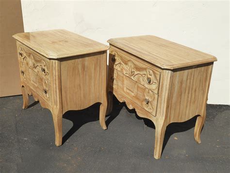 Pair Vintage French Country Nightstands w White Wash by Davis Fine Furniture