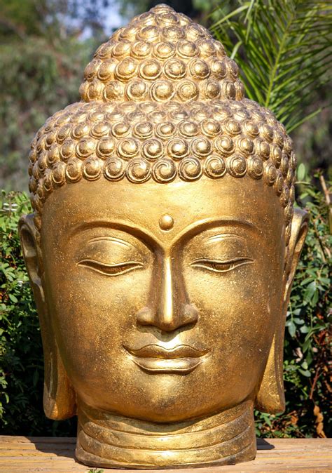 Gold Buddha Head Statue, Garden Buddha Head Sculpture, Large Gold Buddha Head