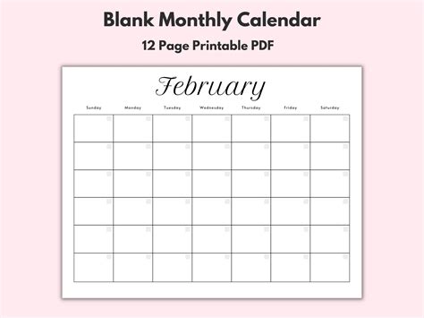 Calendars & Planners Instant Download Printable Calendar Minimalist Blank Calendar Template ...