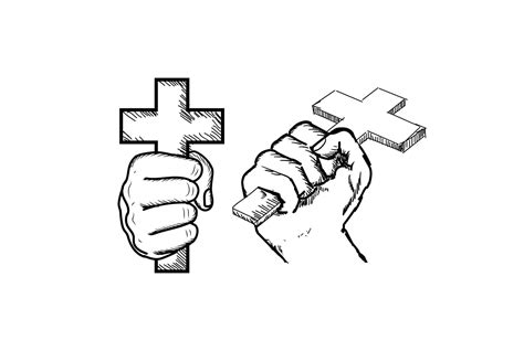 Hand Drawn Sketch Hand Hold Wooden Metal Jesus Christian Catholic Cross Illustration Vector ...