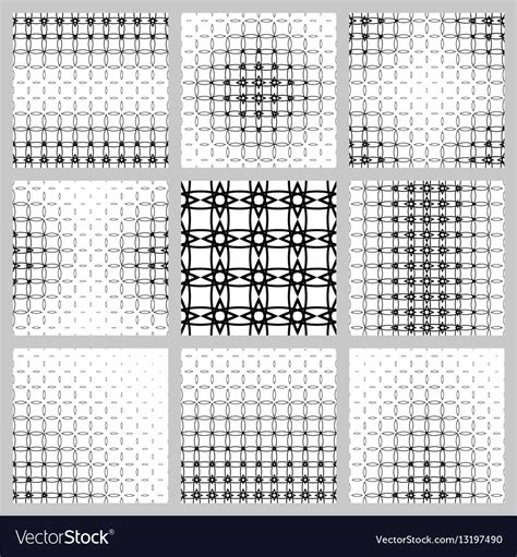 Black white curved shape grid pattern design set Vector Image