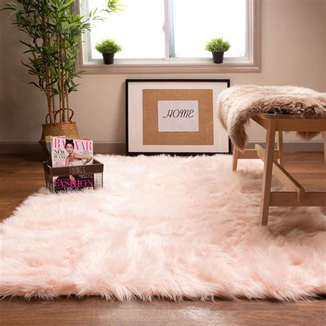 Super Area Rugs Serene Silky Faux Fur Fluffy Shag Rug Light Pink 6' x 9'-SAR-SER01-LIGHT-PINK ...