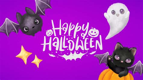 Download Cute Bat And Ghost Halloween Zoom Background 1600 x 900 | Wallpapers.com