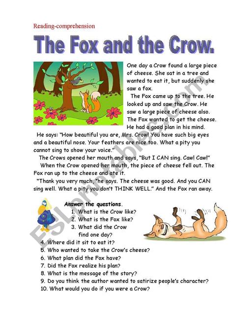 The fox and the crow. Reading-comprehension. - ESL worksheet by nurikzhan