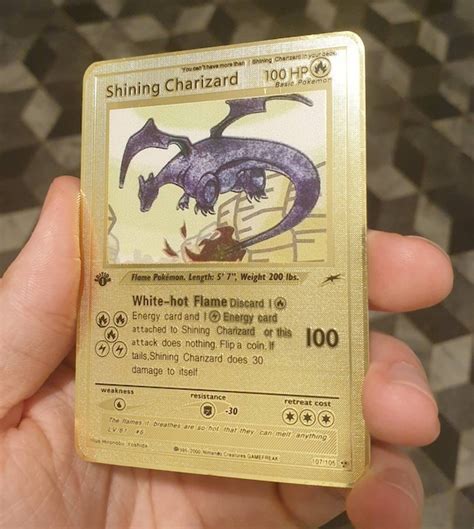 Gold Shining Charizard Pokemon Card Shiny Metal Custom First - Etsy UK