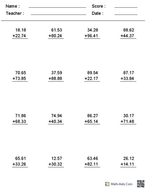 Decimals Worksheets | Dynamically Created Decimal Worksheets | Decimals worksheets, Decimals ...