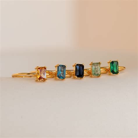 Emerald Cut Solitaire Gemstone Rings | Caitlyn Minimalist