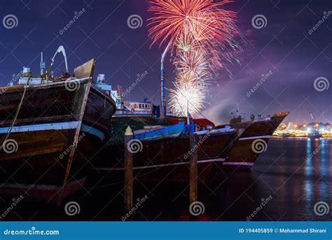 Fireworks in dubai stock image. Image of dusk, travel - 194405859