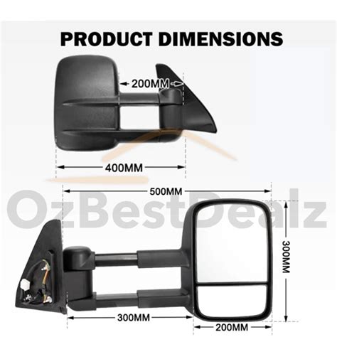 Extendable Towing Mirrors suit Nissan Navara NP300 2015 Onwards Black Electric LED Indicator Caravan