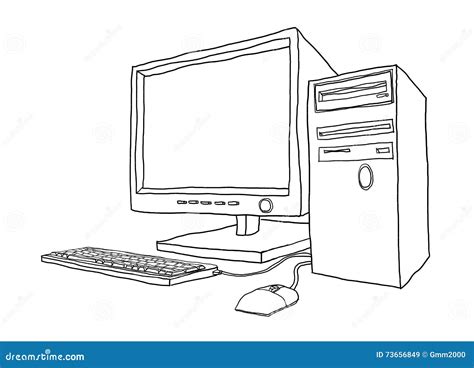 Desktop Computer Hand Drawn Line Art Painting Cute Illustration2 Stock Illustration ...