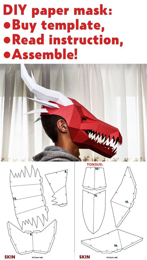 Mask Diy Discover Papercraft mask of the Dragon paper CRAFTS craft PDF template to make your own ...