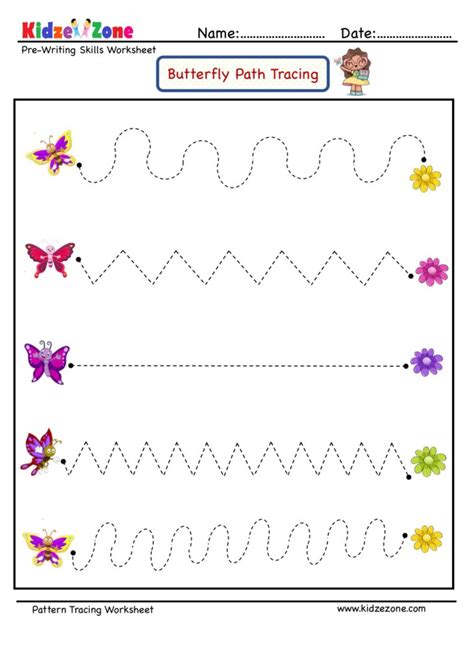 Preschool Pattern Tracing Worksheet - 3, Level 1- KidzeZone