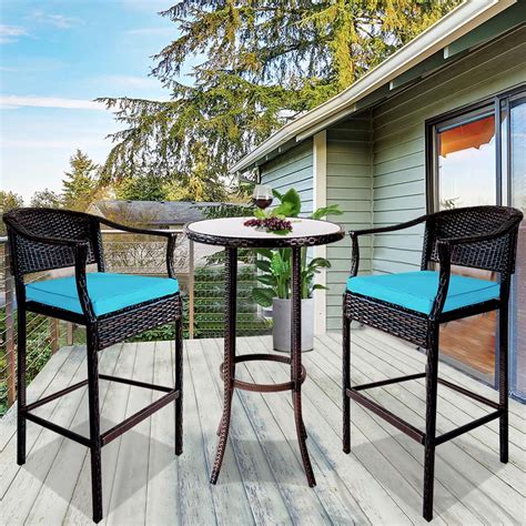 Outdoor High Top Table and Chair, Patio Furniture High Top Table Set with Glass Coffee Table ...