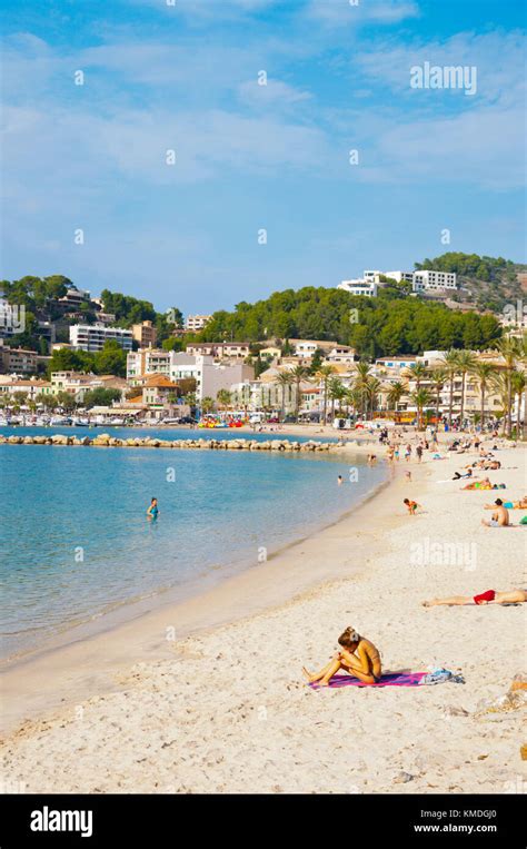 Platja de Port de soller, beach, Port de Soller, Mallorca, Balearic islands, Spain Stock Photo ...