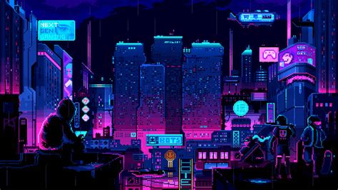 Download Neon Pixel City Design Wallpaper | Wallpapers.com